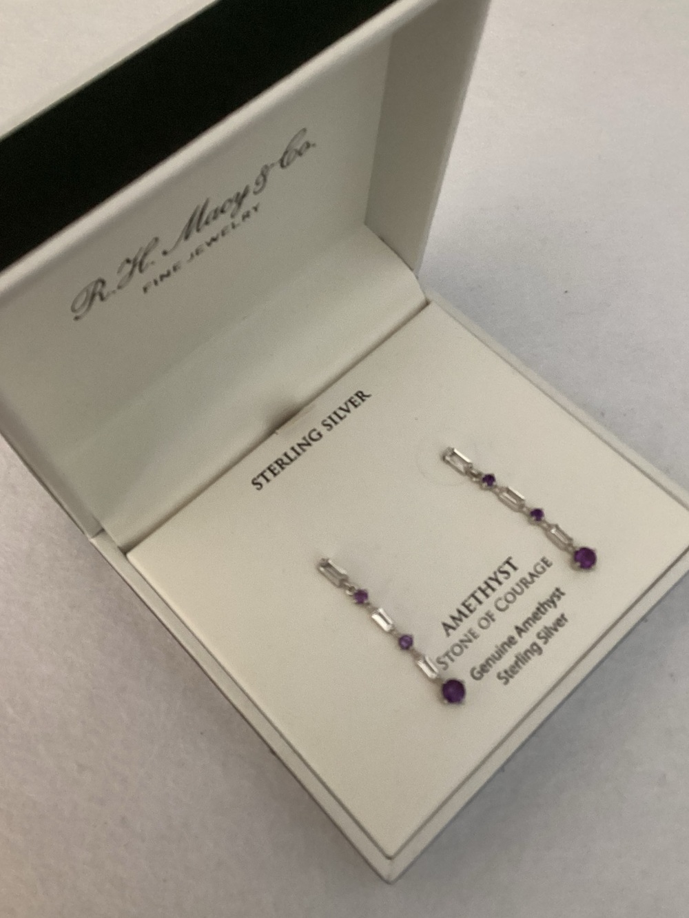RH Macys Sterling Silver Amethyst Drop Earrings